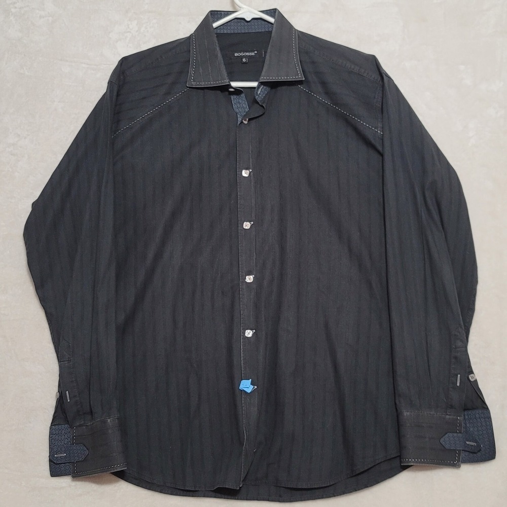 BOGOSSE Mens Shirt Size 2XL Black Long Sleeve Flip Cuff